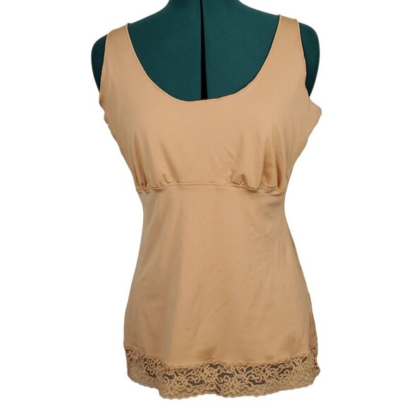 Spanx by Sara Blakely Womens Lacy Tank/Cami Sz 1X Nude Sheer Elastic Pull On - Picture 2 of 8